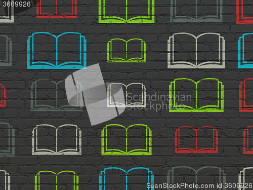 Image of Studying concept: Book icons on wall background