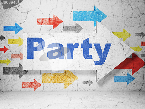 Image of Holiday concept: arrow with Party on grunge wall background