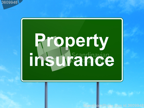 Image of Insurance concept: Property Insurance on road sign background
