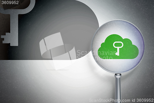 Image of Cloud computing concept:  Cloud With Key with optical glass on digital background
