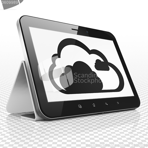 Image of Cloud networking concept: Tablet Computer with Cloud on display