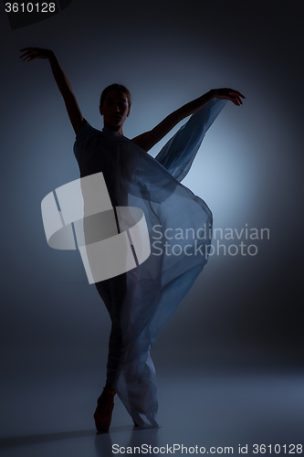 Image of The beautiful ballerina dancing with blue veil