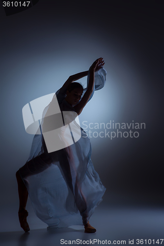 Image of The beautiful ballerina dancing with blue veil