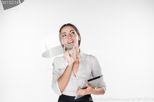 Image of Young business woman with laptop