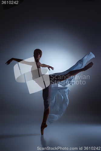 Image of The beautiful ballerina dancing with blue veil