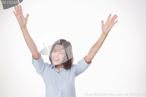 Image of successful business woman on white background