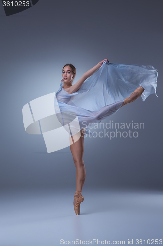 Image of The beautiful ballerina dancing with blue veil