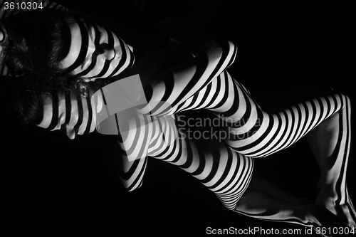 Image of The nude woman with black and white zebra stripes