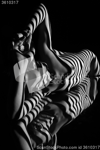 Image of The nude woman with black and white zebra stripes