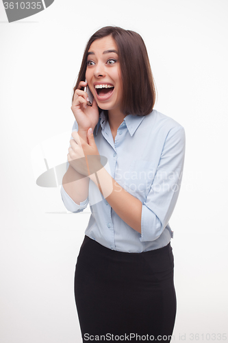 Image of speaking business woman on white background