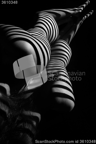 Image of The nude woman with black and white zebra stripes