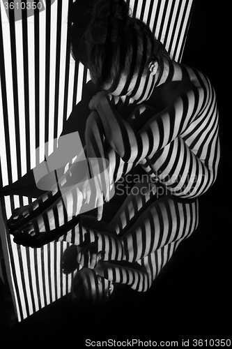 Image of The nude woman with black and white zebra stripes