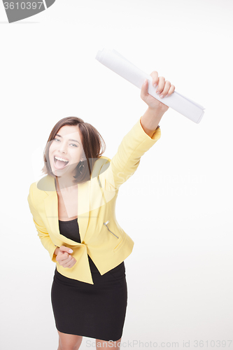 Image of successful business woman on white background