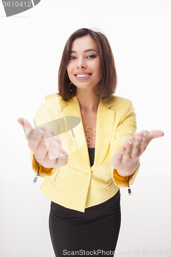 Image of successful business woman on white background