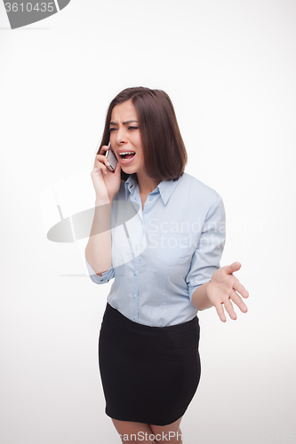 Image of speaking business woman on white background