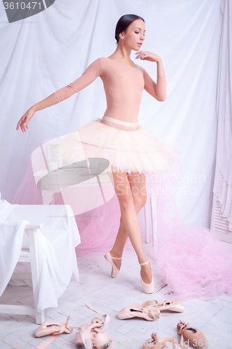 Image of Professional ballet dancer posing on pink