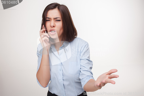 Image of speaking business woman on white background