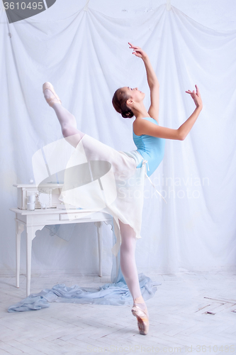 Image of Professional ballet dancer posing on white