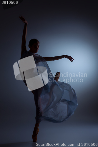 Image of The beautiful ballerina dancing with blue veil