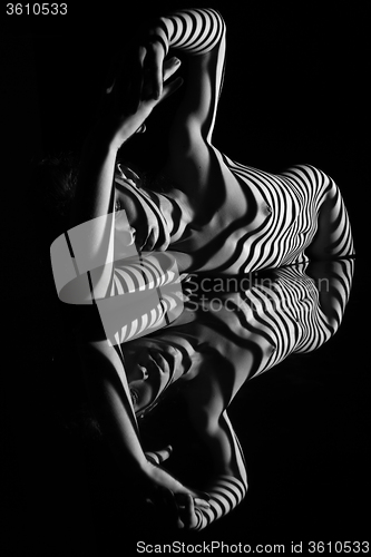 Image of The nude woman with black and white zebra stripes