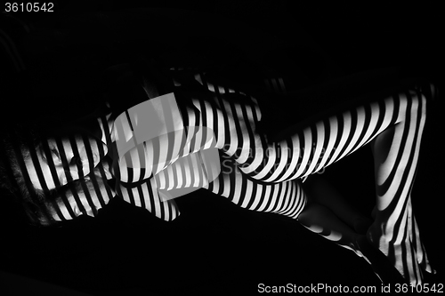 Image of The nude woman with black and white zebra stripes