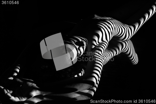 Image of The nude woman with black and white zebra stripes