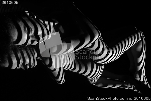 Image of The nude woman with black and white zebra stripes