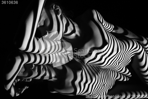 Image of The nude woman with black and white zebra stripes