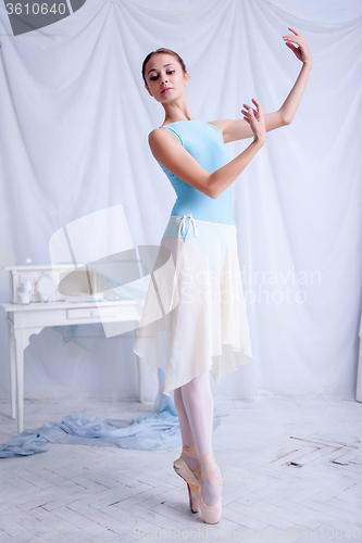 Image of Professional ballet dancer posing on white