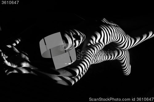 Image of The nude woman with black and white zebra stripes