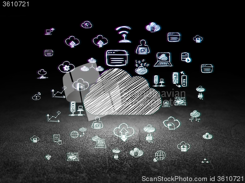 Image of Cloud technology concept: Cloud in grunge dark room