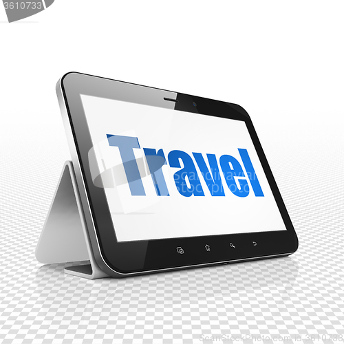 Image of Travel concept: Tablet Computer with Travel on display