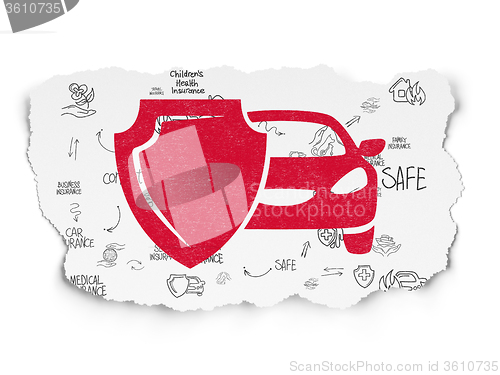 Image of Insurance concept: Car And Shield on Torn Paper background