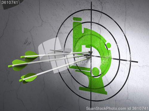 Image of Science concept: arrows in Microscope target on wall background