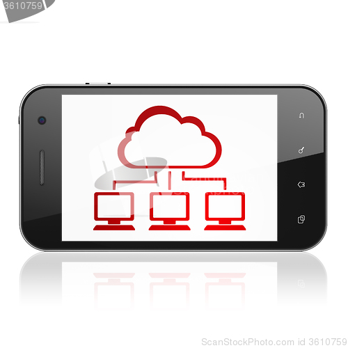 Image of Cloud technology concept: Smartphone with Cloud Network on display