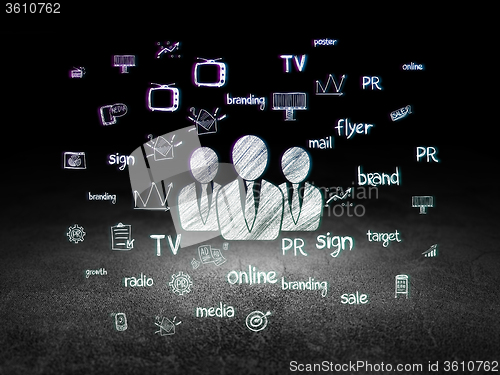 Image of Marketing concept: Business People in grunge dark room