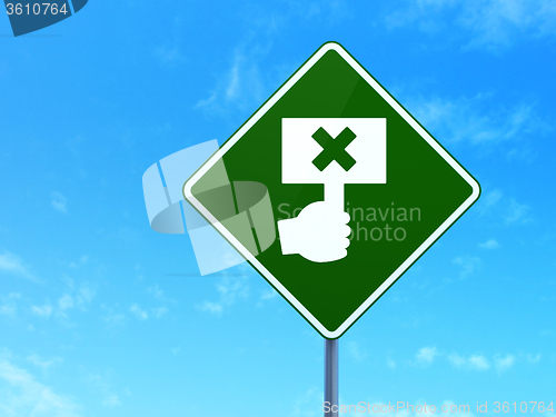 Image of Political concept: Protest on road sign background