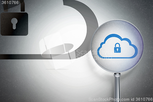 Image of Cloud computing concept:  Cloud With Padlock with optical glass on digital background