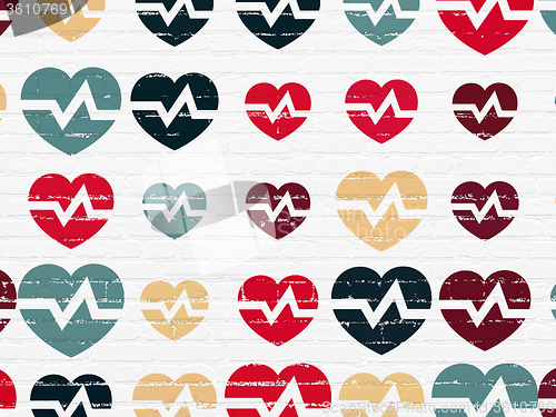 Image of Health concept: Heart icons on wall background