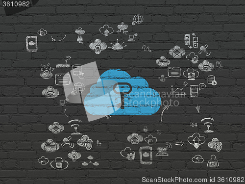 Image of Cloud networking concept: Cloud With Key on wall background