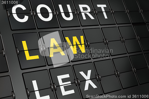 Image of Law concept: Law on airport board background