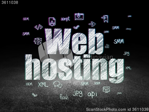 Image of Web development concept: Web Hosting in grunge dark room