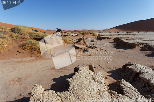 Image of beautiful sunrise landscape of hidden Dead Vlei