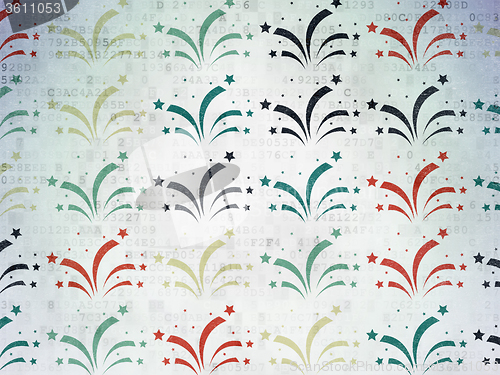Image of Holiday concept: Fireworks icons on Digital Paper background