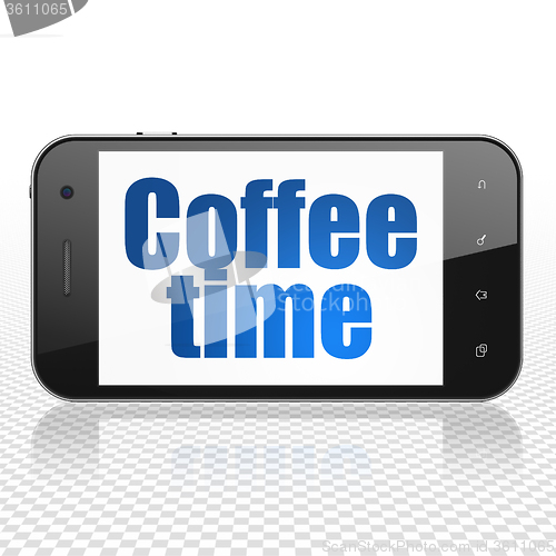 Image of Time concept: Smartphone with Coffee Time on display