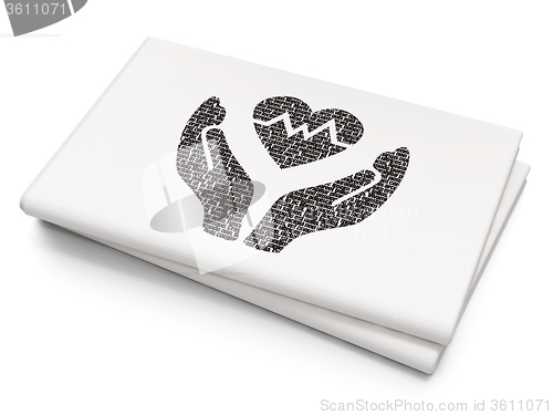 Image of Insurance concept: Heart And Palm on Blank Newspaper background