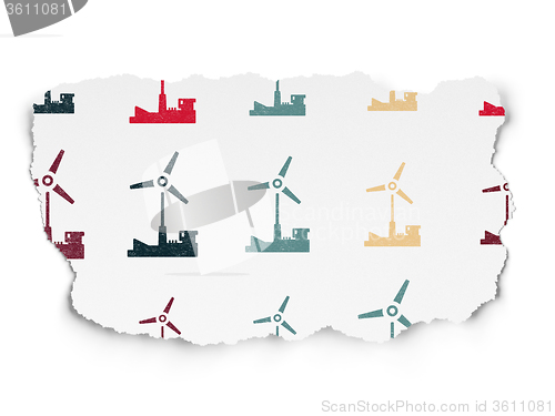Image of Industry concept: Windmill icons on Torn Paper background