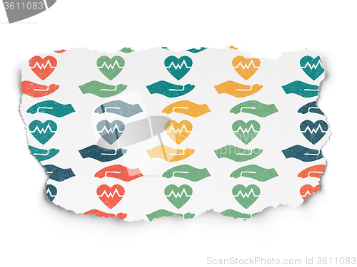 Image of Insurance concept: Heart And Palm icons on Torn Paper background