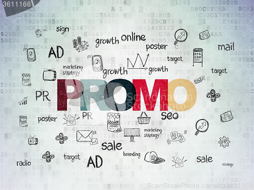 Image of Advertising concept: Promo on Digital Paper background