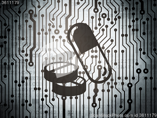 Image of Medicine concept: circuit board with Pills